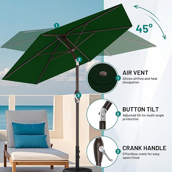 AreShark 7.5FT Patio Umbrella Table Market Umbrella with 6 Sturdy Ribs, Button Tilt/Crank, Heavy-Duty Outdoor Umbrellas for Pool, Deck, Garden and Backyard, Dark Green