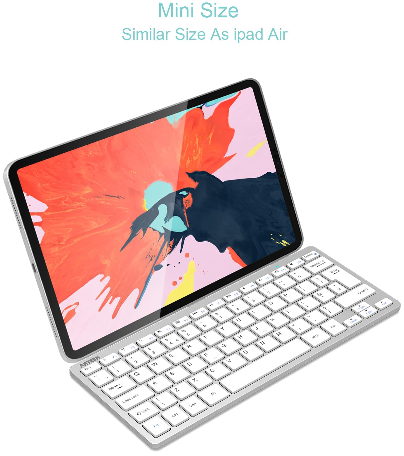 Arteck Ultra-Slim Bluetooth Keyboard Compatible with iPad 10.2-inch/Air/ 9.7-inch/Pro/Mini, iPhone and Other Bluetooth Enabled Devices Including iOS, Android, Windows, Silver