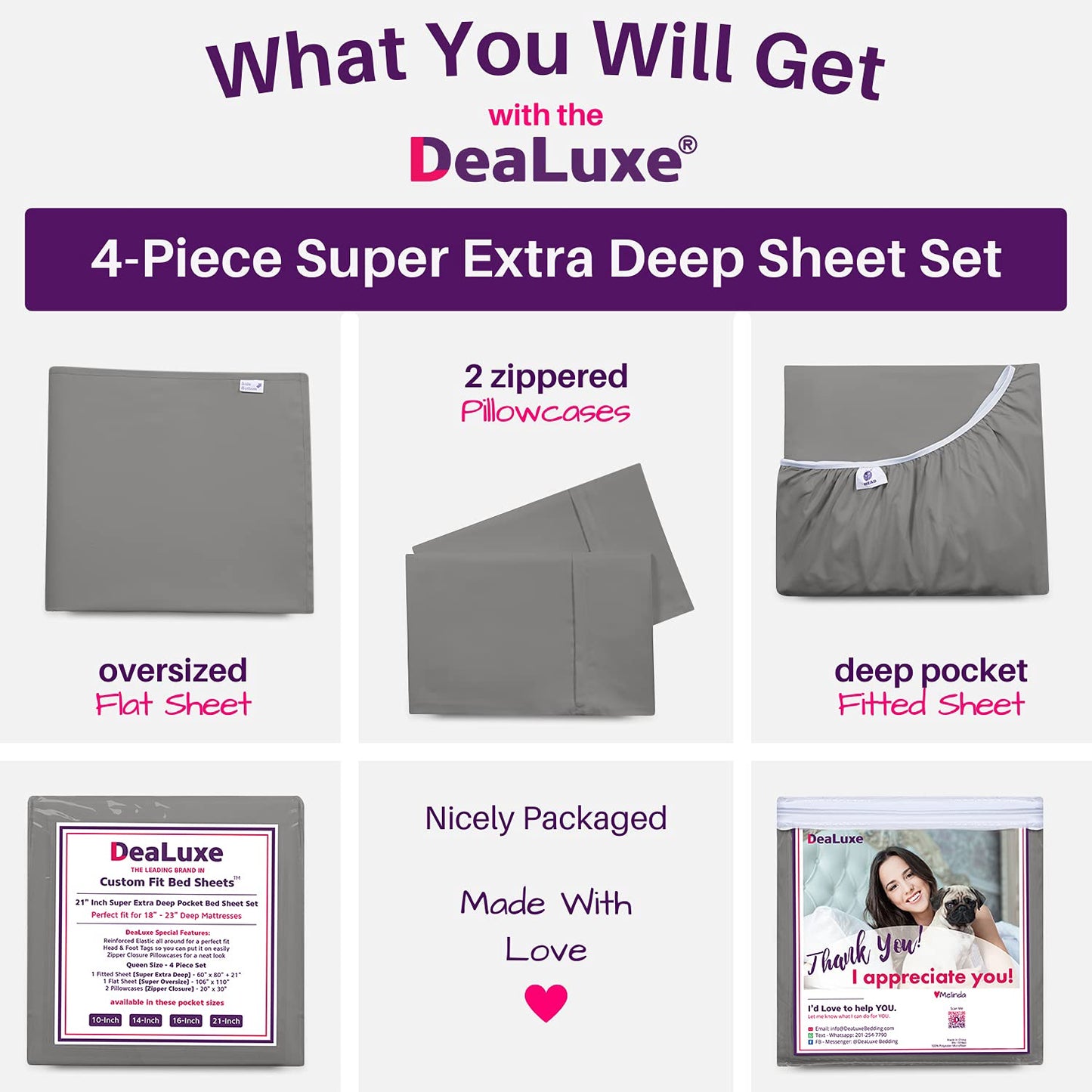 Deep Pocket King Sheets - King Size Sheet Sets with Zippered Pillowcases - 18 Inch Deep Pockets - Fitted & Oversize Flat Sheets