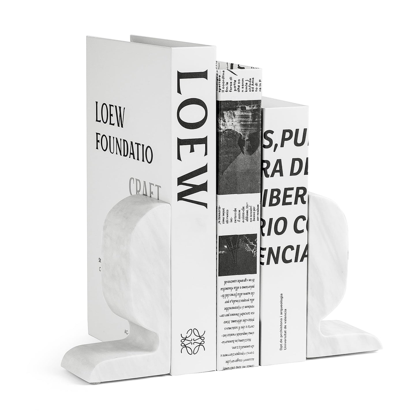 WORHE Marble Bookend for Shelves, Large Book Shelf Holder for Heavy Books, Natural Stone Book Stopper for Books CD Movies, Aesthetic Decorative Book Ends, Bookshelf Table Home Decor White (WH089)