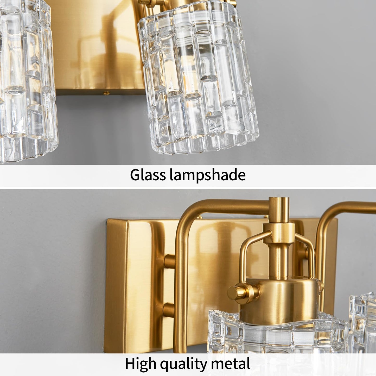 BNHHLZ 2 Light Crystal Glass Vanity Light, Gold Bathroom Lighting Fixtures Over Mirror Modern Bath Wall Sconce Lighting for Bedroom Living Room