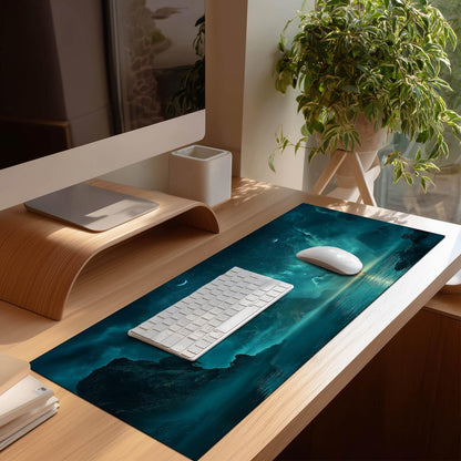 HOMETITUTE Large Mouse Pad 31.5x11.8 Inch Gaming Mousepad Teal Moon Night Seascape Art Non-Slip Keyboard Desktop Protector Mat XL Mouse Pad for Home Office Laptop Wireless Mice Accessories