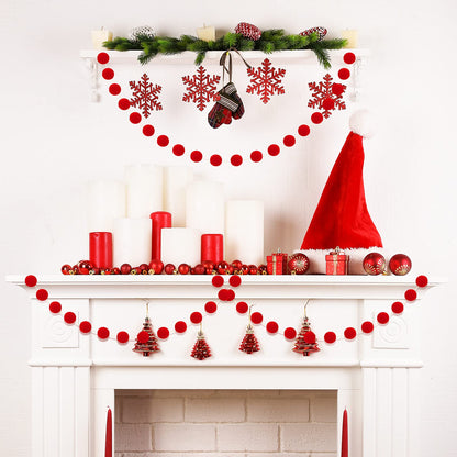 Tegeme 4 Pcs Felt Pom Pom Garland Ball Christmas Tree Decoration Home Hanging Banner Ball Ornaments 6.6ft Winter Pompom Garland for Xmas Holiday Birthday Party Indoor Home Room Decor(Red)
