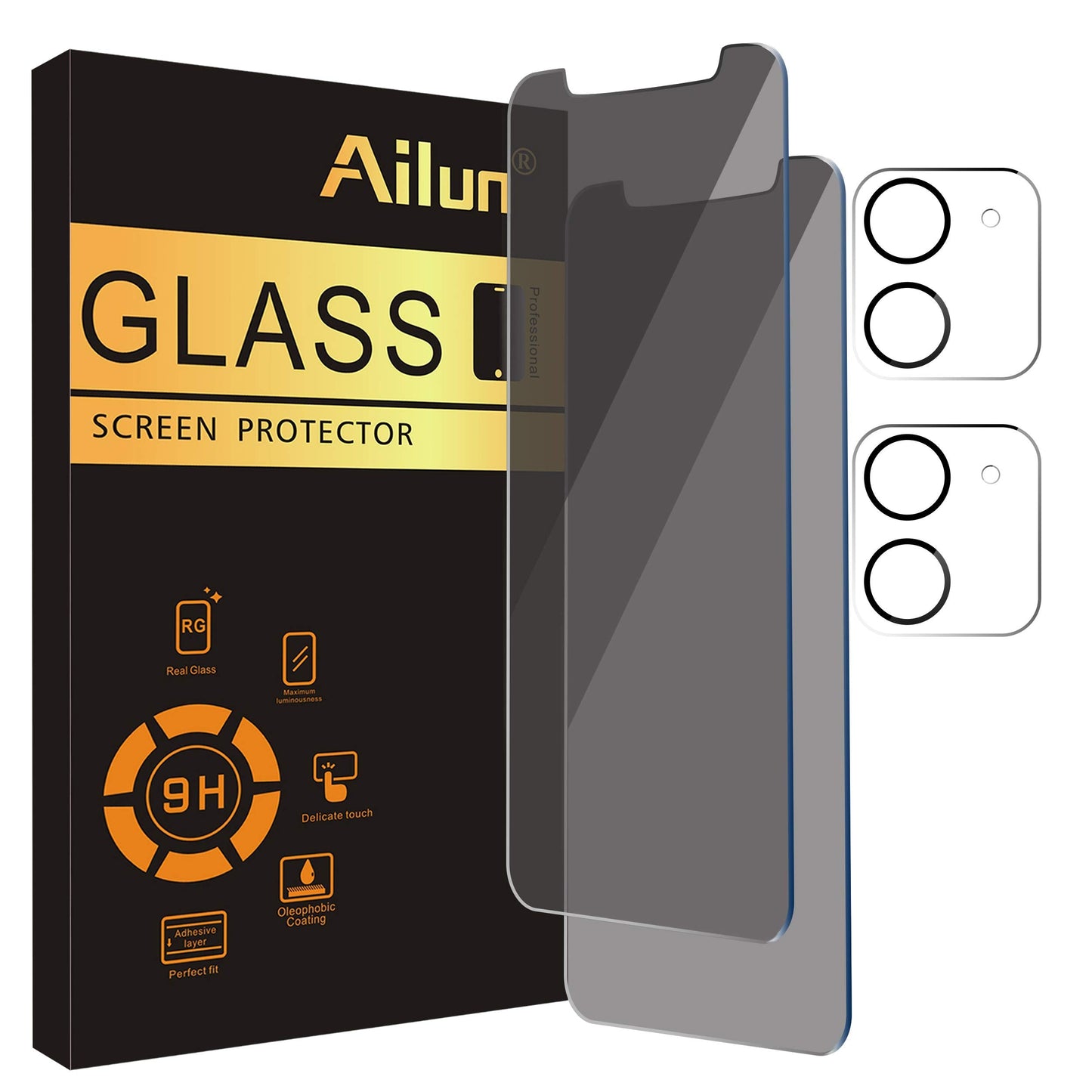 Ailun 2Pack Privacy Screen Protector Compatible for iPhone 14 Pro Max [6.7 inch] + 2 Pack Camera Lens Protector, Anti Spy Private Tempered Glass Film, Case Friendly, [9H Hardness] - HD