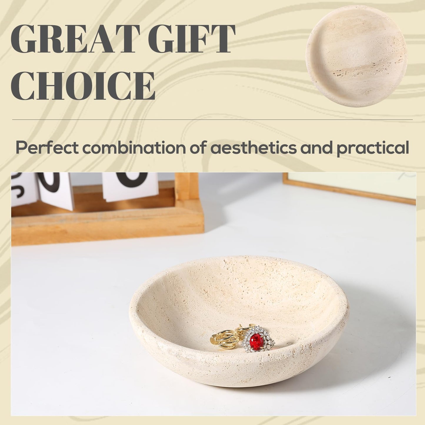 Koville Natural Travertine Incense Holder, Incense Holder for Sticks with 9 Holes, Handmade Incense Burner Ash Catcher for Meditation Yoga SPA, Balsam Fir/Palo Santo/Sage/Cone Incense Holder(Beige)