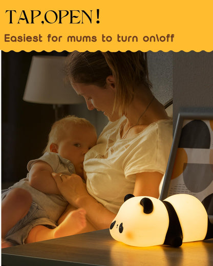 Recolte Cute Panda Night Light with Gift Bow, LED Squishy Silicone Animal Lamp, 3 Level Dimmable Nursery Light for Kids, Baby Desk Decor, Gift Box for Boys Girls, Baby Shower & White Elephant Gifts