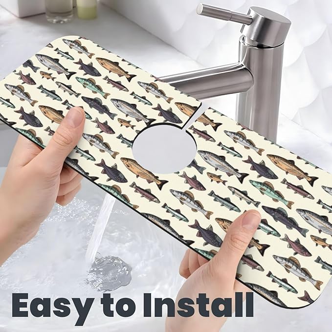 Vintage Bass Fish Bait Fishing Kitchen Sink Splash Guard Faucet Mat 1 Pcs