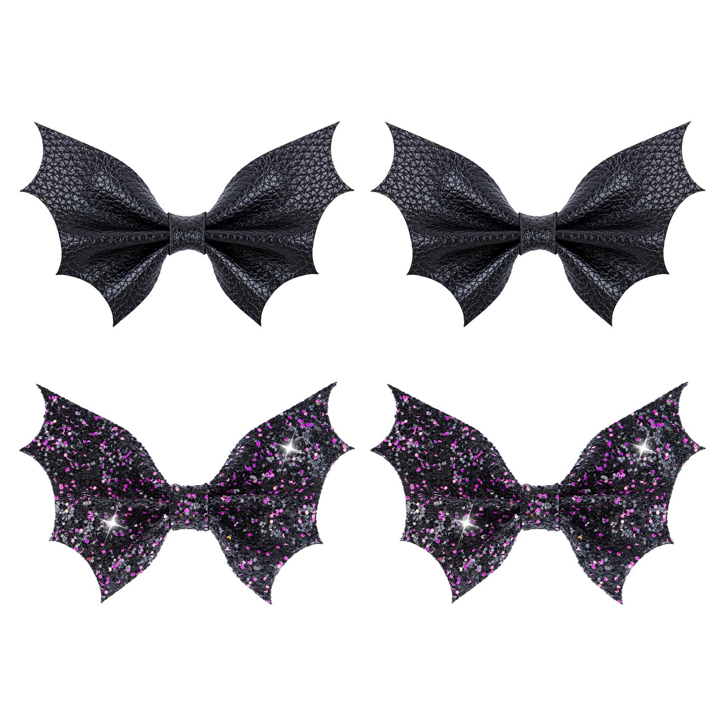 ONENINEDREAM Black Bat Hair Bow Clips, 2 Pcs PU Leather & Glitter Halloween Hair Clips with Alligator Clips, Baby Girl Toddler Halloween Bat Hair Clip, Infant Cosplay Costume Hair Accessories