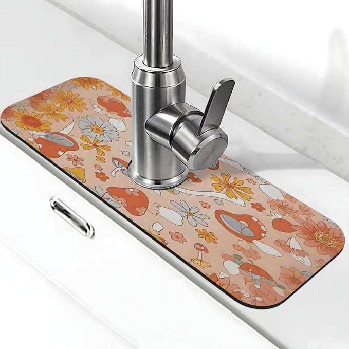 Mushroom Magic Retro Floral Bold Kitchen sink faucet pad, strong water