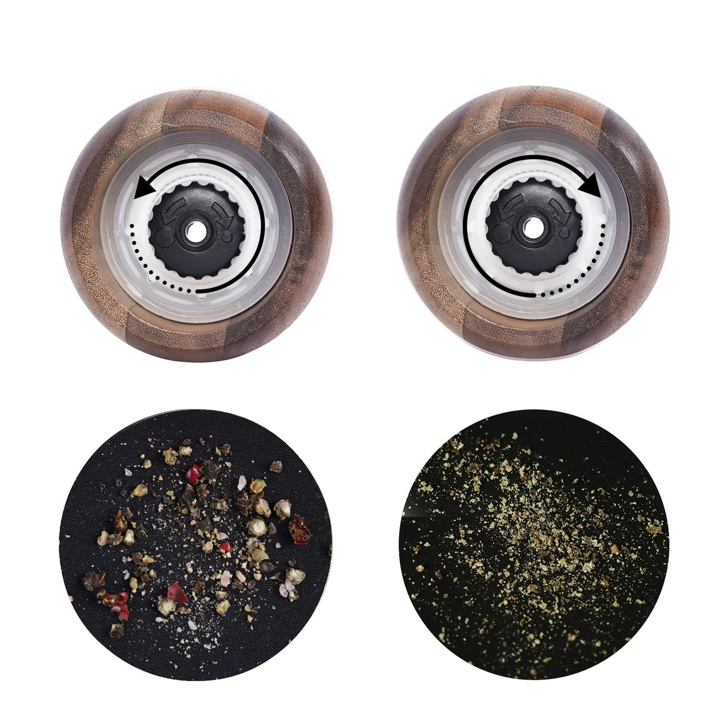 DeroTeno Pepper Mill, Pepper Grinder, Adjustable Ceramic Grinder for Both Pepper and Salt, Acacia Wood, Height 20.5 cm / 8 inch, Dia 6 cm(Tray is NOT Included)