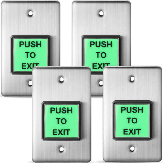 Tellegloww 4 Pcs Push to Exit Button Indoor Green Square Request to Exit Button Stainless Steel Wall Plate with Green LED Square