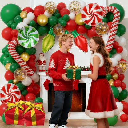 Christmas Balloons Arch Kit Decorations Different Sizes 18/12/10/5 Inch Party Balloon Kit Chrome Round Helium Matte Red Green Balloons for Christmas Party Decoration