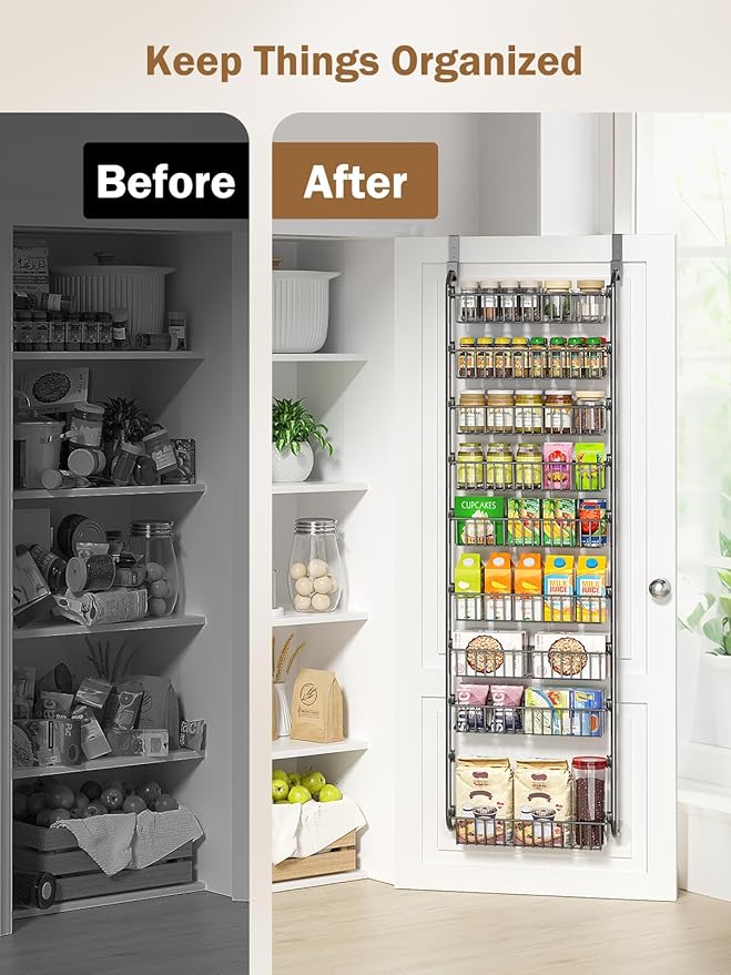 Delamu Over The Door Pantry Organizer, 9-Tier Pantry Door Organizers and Storage