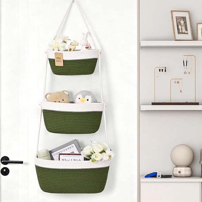 Hanging Storage Baskets, Over the Door Basket, Cotton Wall Baskets Storage