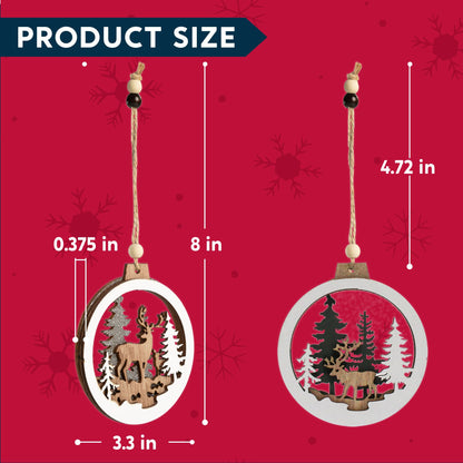 JOIEDOMI 6 Pcs Christmas Wooden Ornaments, Christmas Farmhouse Rustic Reindeer, Hanging Wood Ornaments for Winter Holiday Indoor Decor, Xmas Tree Decorations