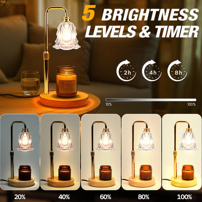 Candle Warmer Lamp with Timer and Dimmer, Electric Wax Warmers for Scented Candles with 5 Brightness Settings, Anti-Glare Lamp with Adjustable Height, Home Decor, Gift for Valentines, Birthday