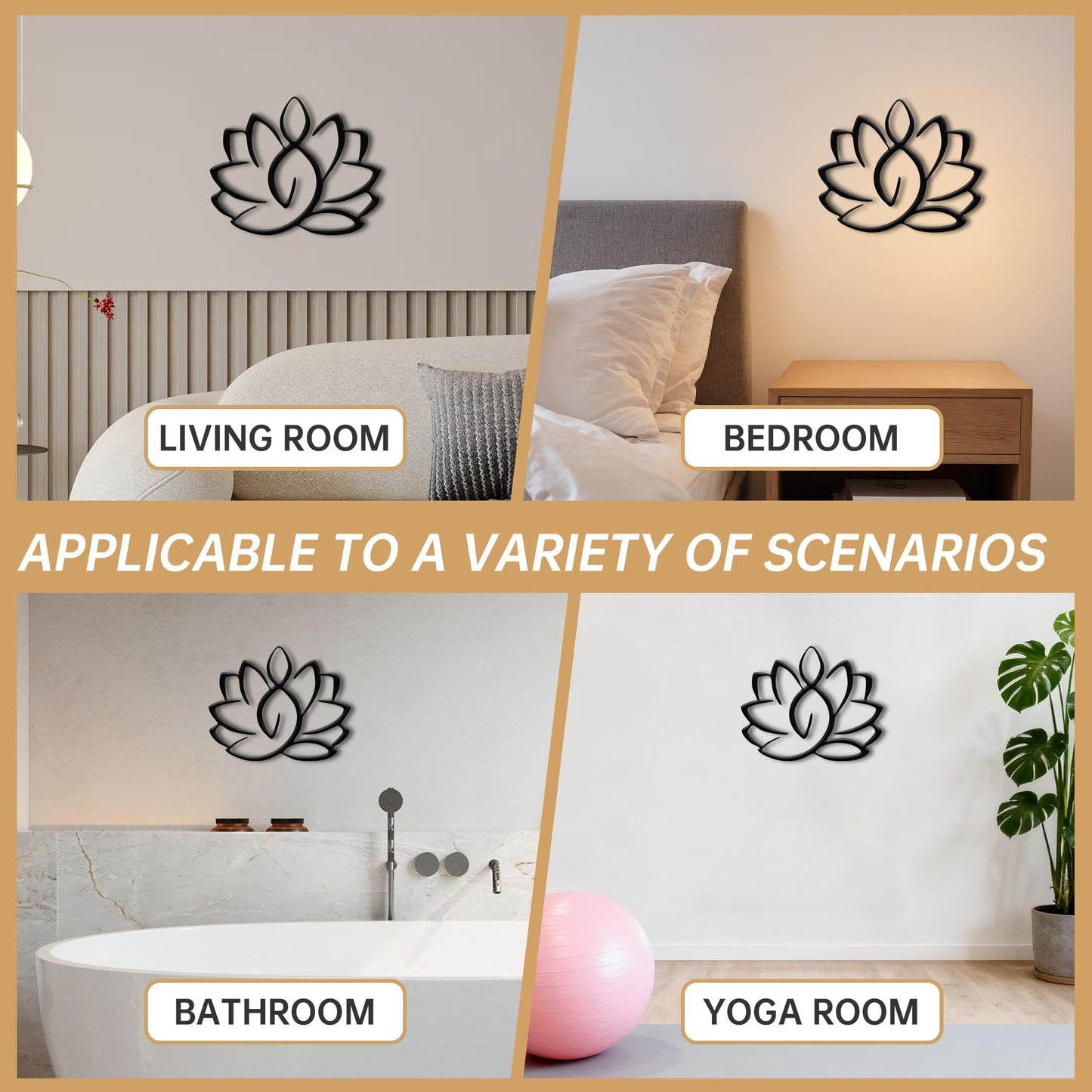 Slickss Lotus Wall Art with Buddha - Zen Wall Decor for Calming Spaces, Abstract Meditation Room & Yoga Studio Metal Art, Spiritual Mandala for Indoor Outdoor Use (13.6x11 inches)
