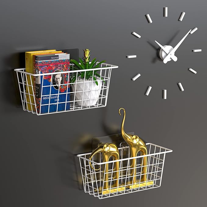 MaraFansie Wall Wire Baskets Adhesive Basket Hanging Kitchen Baskets No Drilling