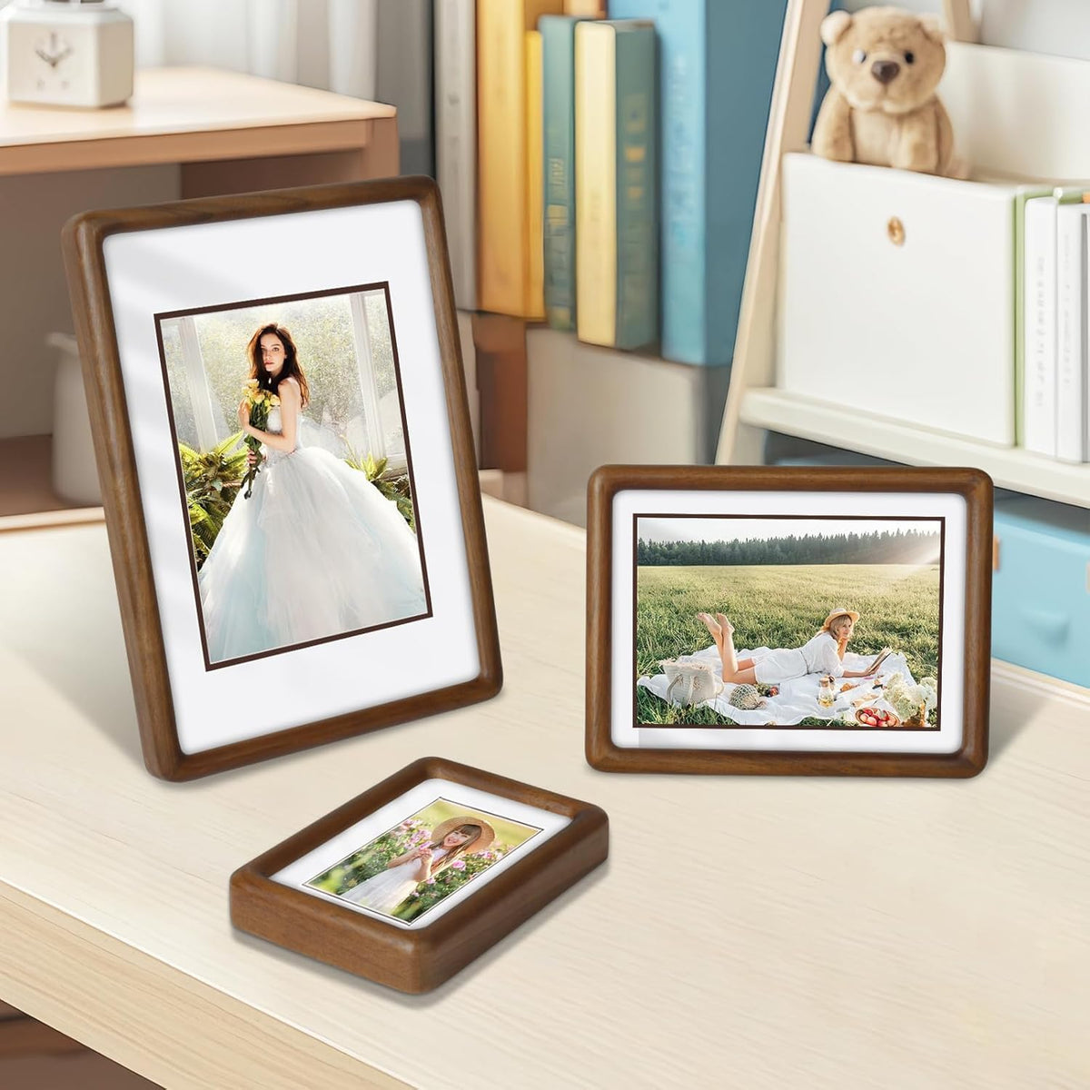 SZKYSJGS 2Pack 11x14 Wood Picture Frame, Solid Natural Walnut Rounded Corner Photo Frame with Tempered Glass, 11 x 14 Wooden Frame Matted to 8x10, Wall or Tabletop Display