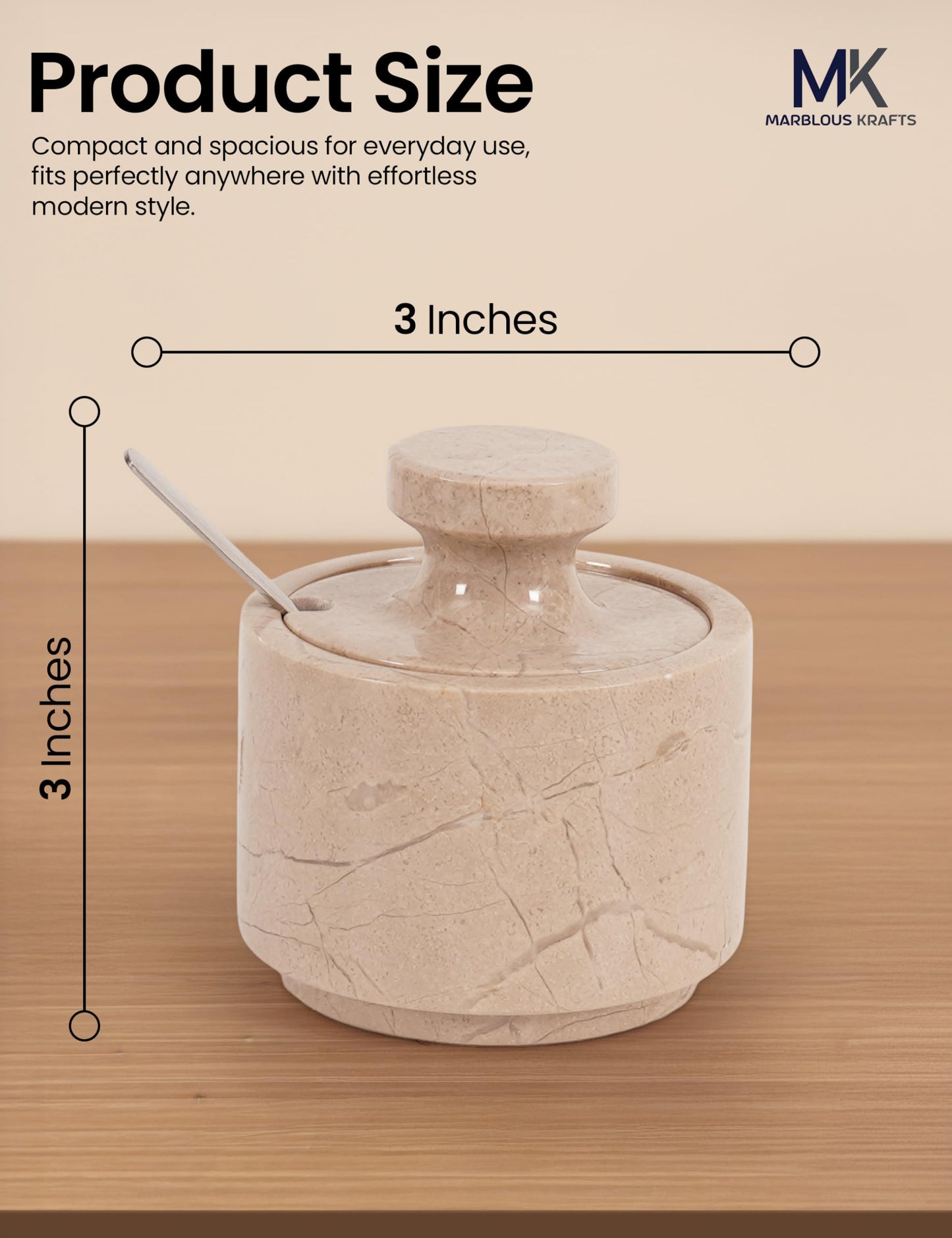 MARBLOUS KRAFTS Marble Salt Cellar 3" Inch Verona Stone Salt Container, Ideal Set of 2 Coffee Storage Container Kitchen Countertop, Candy Jars with Lids and Spoons, Spice Storage
