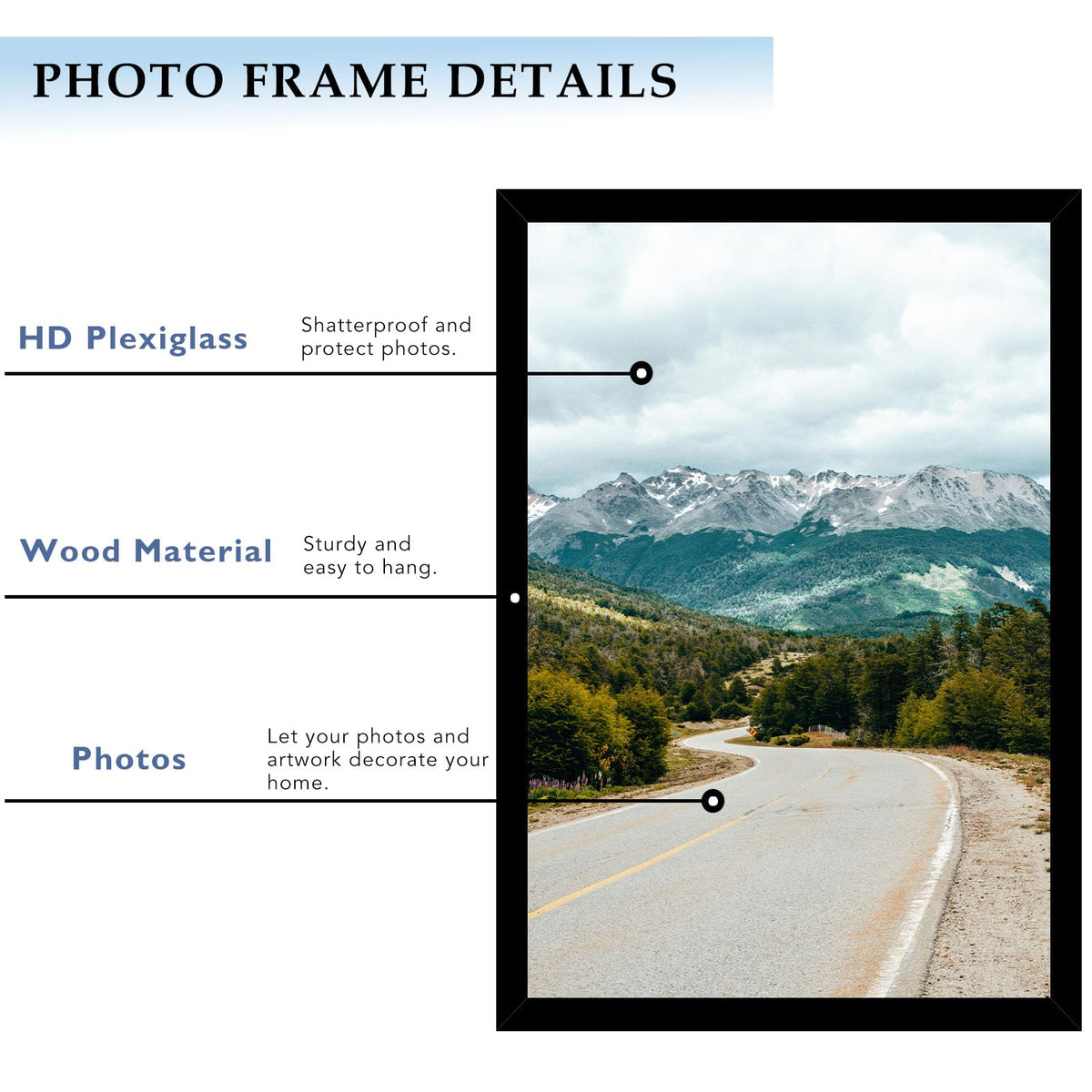 QOTIB Wood 14x19 Picture Frame Black for Wall Hanging, 14 x 19 Frame Photo Frame for Wall Horizontally or Vertically, Black, 1 Pack