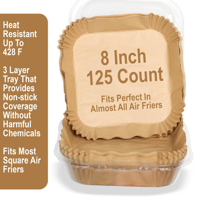 Air Fryer Liners Disposable – 125 pk 8" Unbleached Non-Stick Parchment Paper, Fits 5-8 QT Basket, Air Fryer Liners | Airfryer Liners
