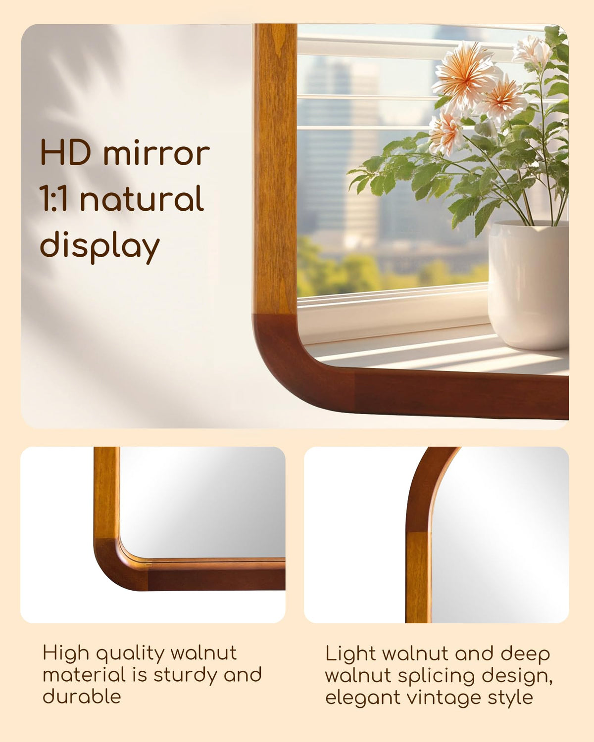 Arched Bathroom Mirror,Wood 24 x 36 Inch Arch Wall Mirror with Walnut Frame,Vanity Tempered Glass Mirror for Bedroom,Entryway,Living Room