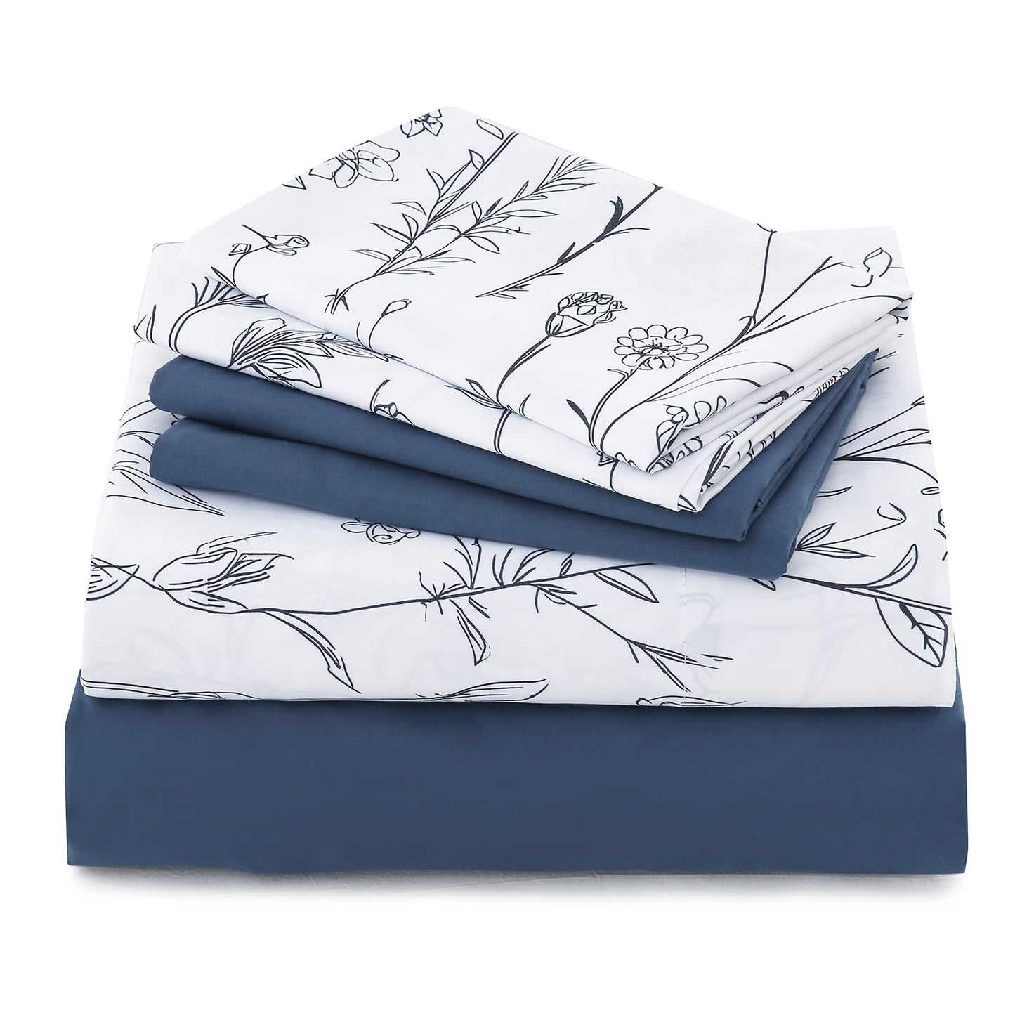 Swiftify Botanical Full Size Sheets Set 6-Piece, Boho Floral Brushed Microfiber Sheets, Cooling Bed Sheet Set, Soft & Breathable, 16' Deep Pocket Fitted Sheet & Pillowcase Set, Sketch Meadow