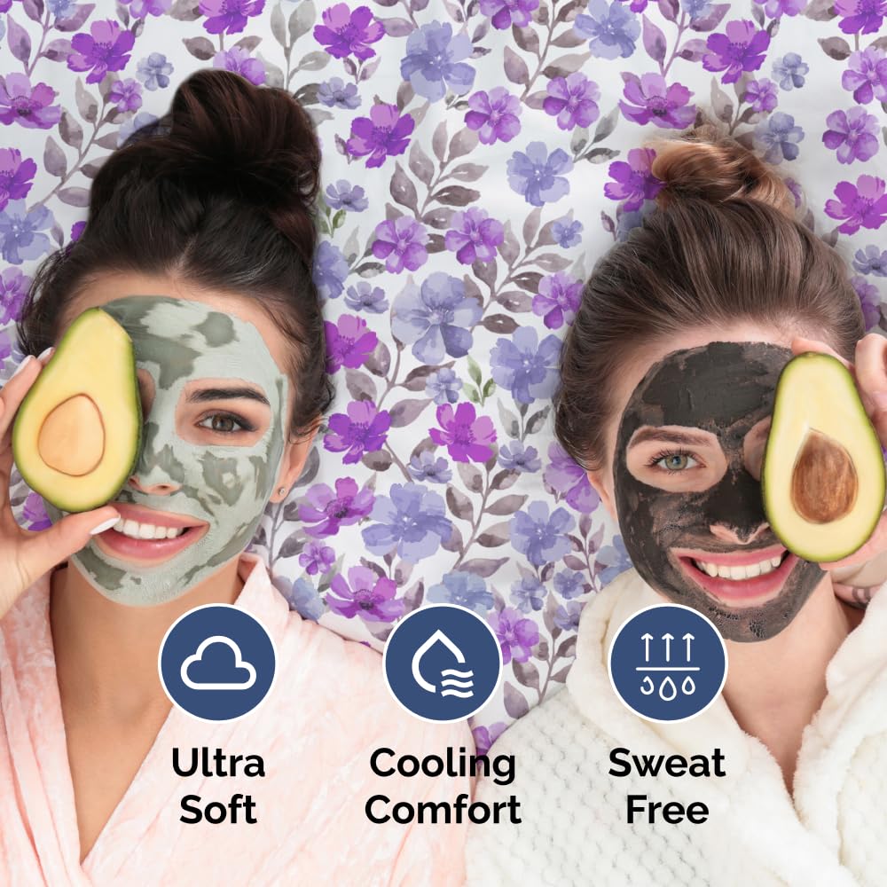 Floral Sheets - Purple Floral Bed Sheet Set - 1 Flat, 1 Fitted & 2 Pillowcases w/ Deep Pockets - Comfy, Wrinkle & Fade-Free Boho Botanical Bedding - Ultra-Soft, Breathable & Cooling - Full Size New