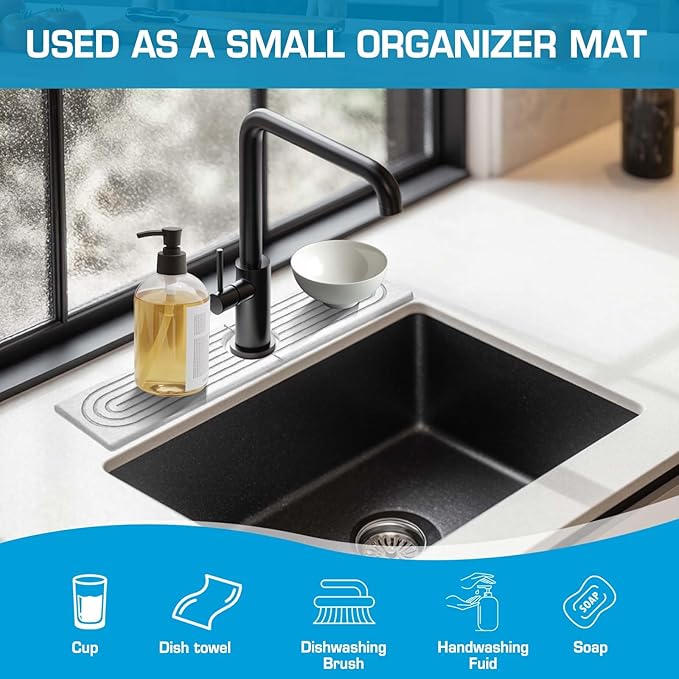 Faucet Mat for Kitchen Sink, Diatomite Quick Drying Tray, Long 23.6'' Kitchen