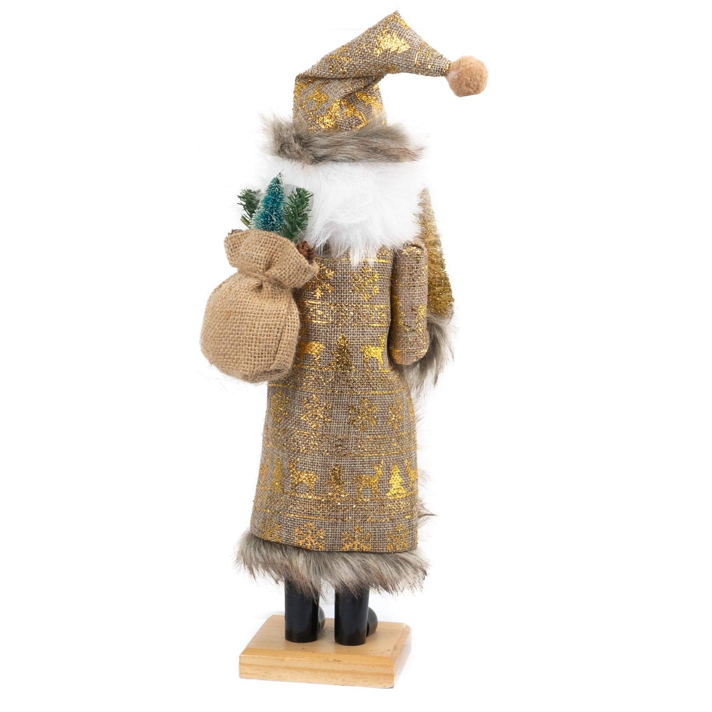 FUNPENY 14" Christmas Decorative Nutcracker, Handmade Wooden Santa Traditional Nutcracker in Flannel Ful Golden Coat, Festive Collectible Nutcracker, Winter Tabletop Christmas Decoration