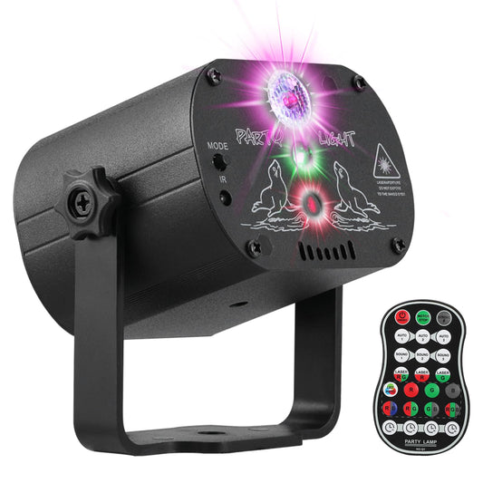 DJ Disco Stage Party Lights, LED Sound Activated Laser Light RGB Flash Strobe Projector with Remote Control for Christmas Halloween Decorations Karaoke Pub KTV Bar Dance Gift Birthday Wedding