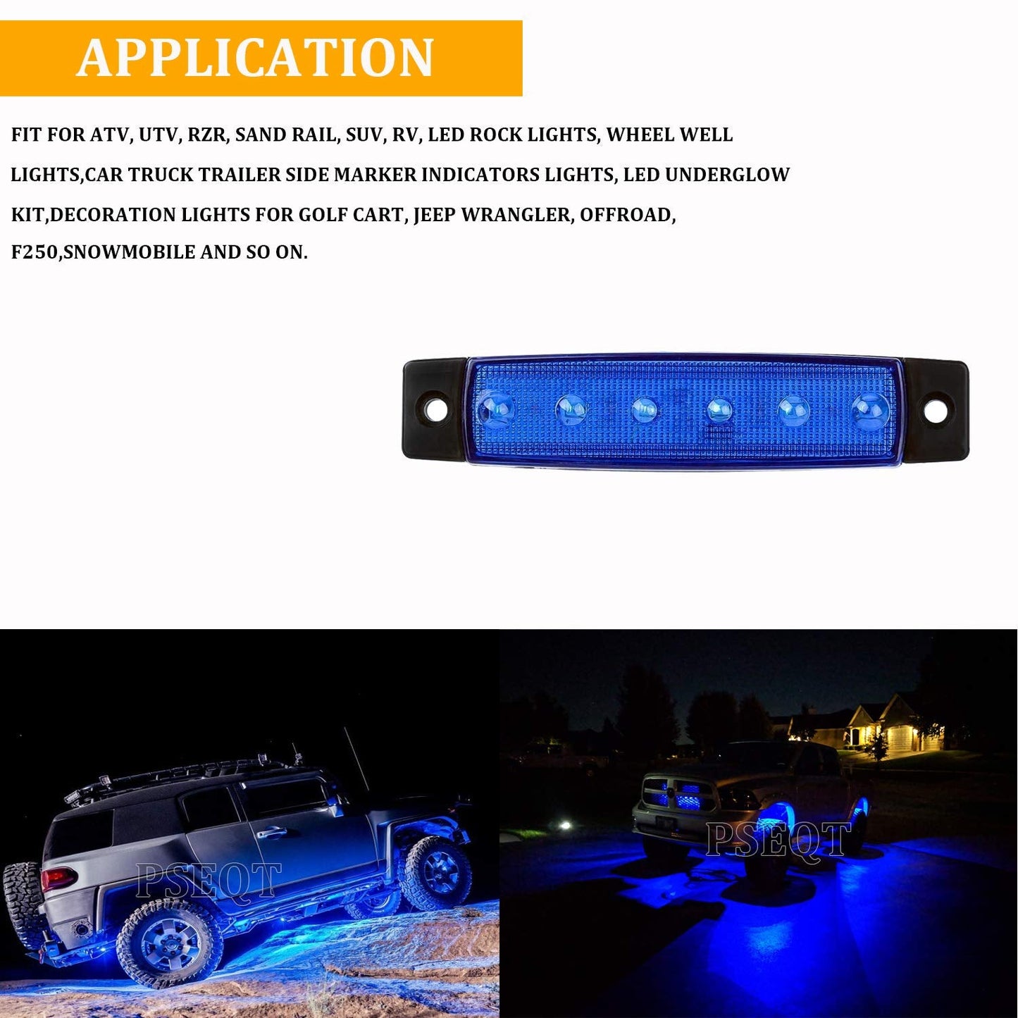 PSEQT 10 Pcs LED Rock Strip Lights Car Exterior Underglow Wheel Fender Well Lighting Kits Waterproof for Golf Cart Wrangler Offroad Truck RV UTV ATV Snowmobile (Blue)