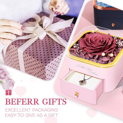 Beferr Valentines Day Gifts for Her Preserved Real Rose with Necklace Eternal Roses Forever Flowers for Delivery Prime Mothers Anniversary Birthday Gifts for Women Mom Grandma Wife Daughter Girlfriend