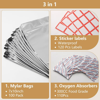 100 Pack 5.5 x 10 Inch Stand Up Pouch Bags Zipper Mylar Bags Clear Front with Aluminum Foil Back Reusable Food Storage Bag for Multipurpose with Gusset Bottom(5.5mil Thickness)