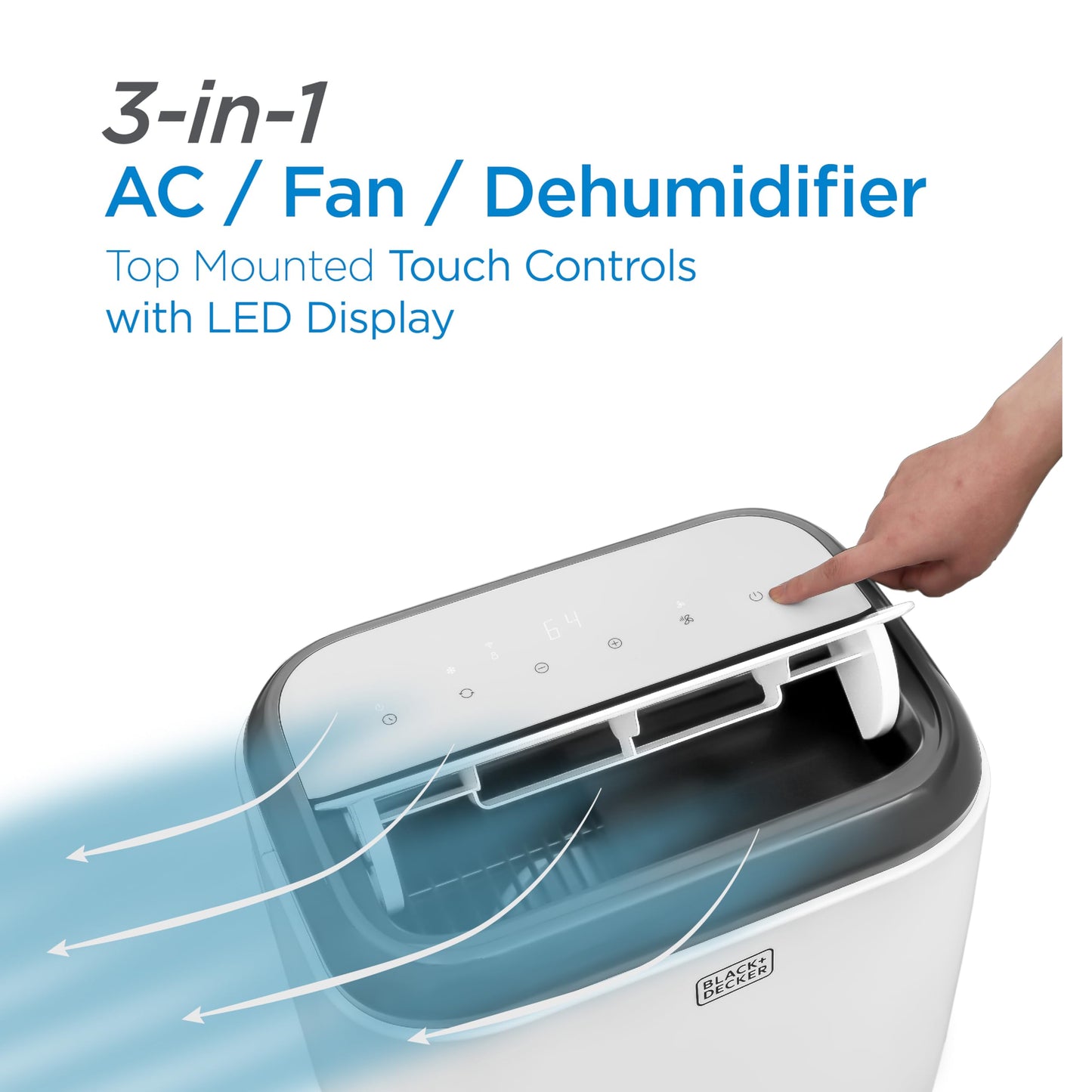 BLACK+DECKER Portable Air Conditioner, 10,000 BTU for Rooms Up To 450 Sq. Ft., Portable AC with Full Function Remote Control & Window Kit, BPT06WTB, White