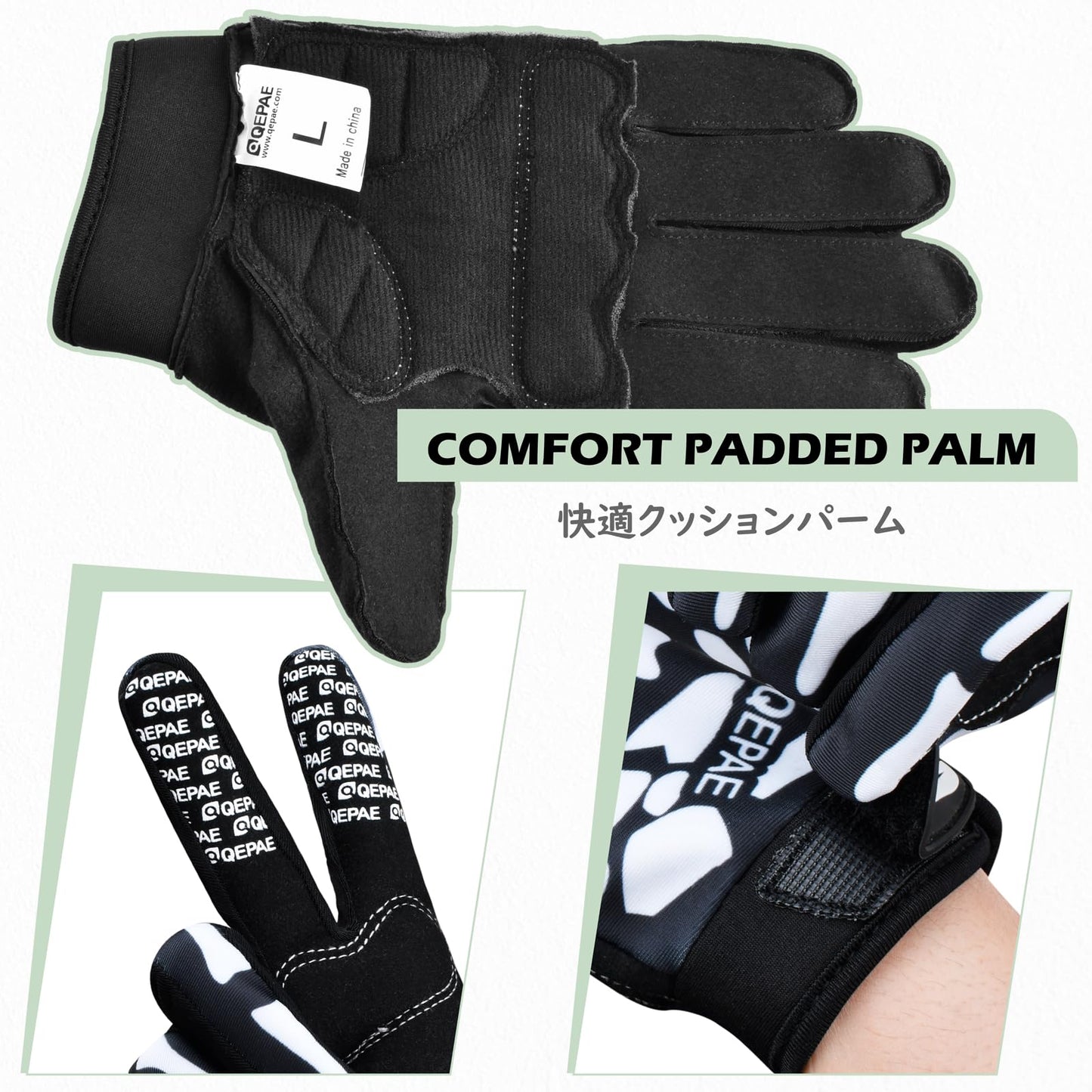 TRIWONDER Skeleton Gloves Cycling Gloves Skull Gloves for Men Women Kids for Bike Bicycle Motorcycles Sports Workout Riding Halloween Breathable Shock-Absorbing (Black - Full Finger, L)