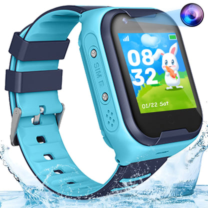 TEZILON Kids 4G GPS Smart Watch Real-Time Tracking Two-Way Phone Call GPS Tracker Waterproof Touchscreen Watch with Camera SOS Emergency Alarm Pedometer Tracker Watch Christmas Birthday 3-15 Present