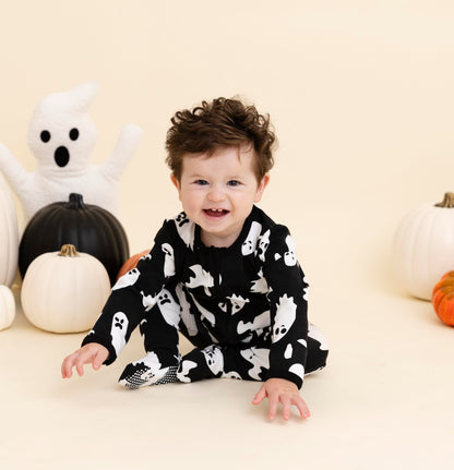 Owlivia Christmas Halloween Pajamas For Family, Organic Cotton Holiday Pjs Matching Sets(2-Piece Toddlers, 12-18 Months, Halloween Ghosts)