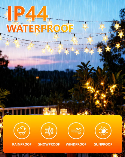 Twinkle Star 100 LED Star String Lights, 33FT Plug in Fairy String Lights Waterproof for Bedroom Decor, Indoor, Outdoor, Wedding Party, Christmas Tree, New Year, Ramadan, Warm White