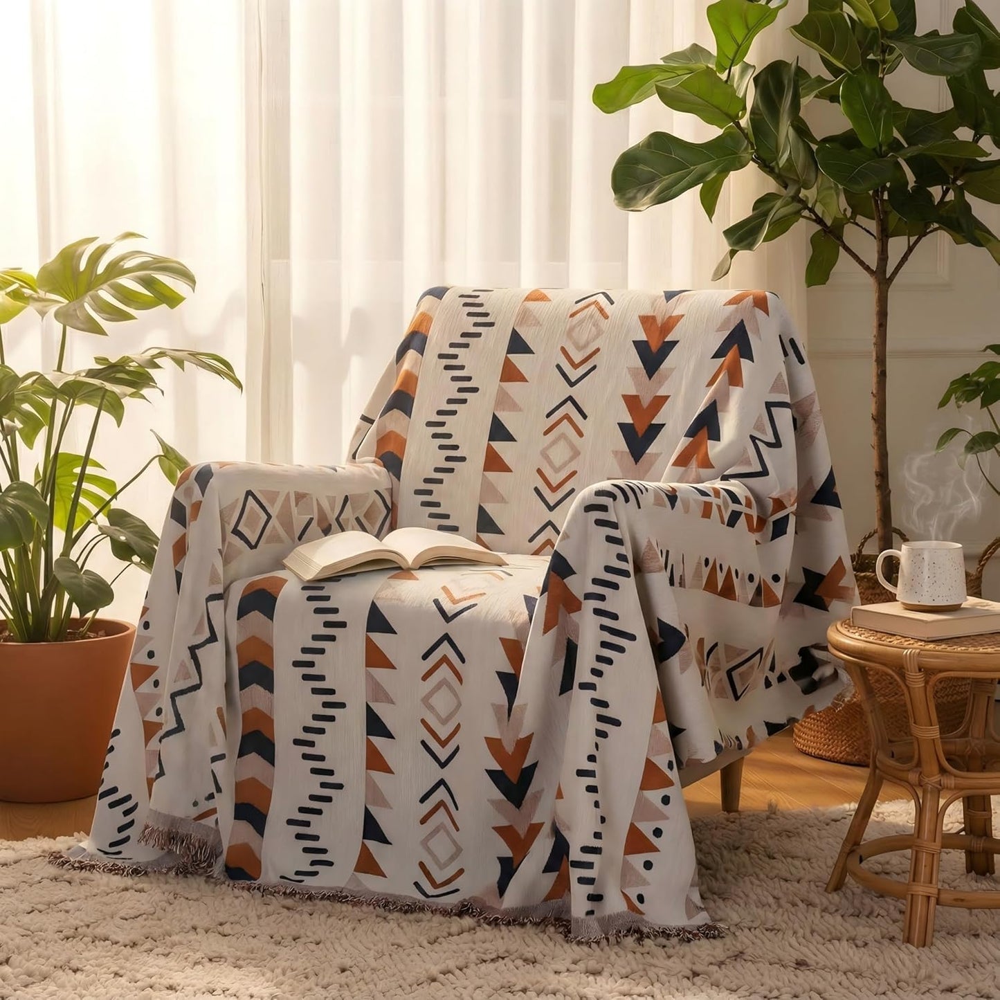 amorus Bohemian Throw Blankets,Throw Blanket Chenille Jacquard Tassels Soft Throws Cover for Couch, Bed,Outdoor Camping Picnic Car Travel Warm & Cozy for Seasons, Pattern VI(63"*71")