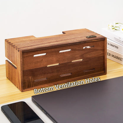 SANOSY Cable Management Box, Acacia Wood Cord Hider Organizer for Power Strips, TV, Desk & Floor Wires, Under Desk Cable Storage Box for Office & Home