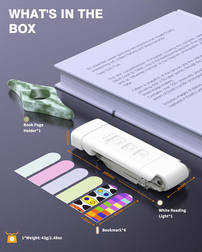 Reading Light, Rechargeable Book Light, with Book Page Holder, 30/60 Min Timer Reading Lamp Clip On, 3 Color Modes & 5 Brightness Dimmable Eye Care for Kids, Reading Lovers at Night in Bed (White)