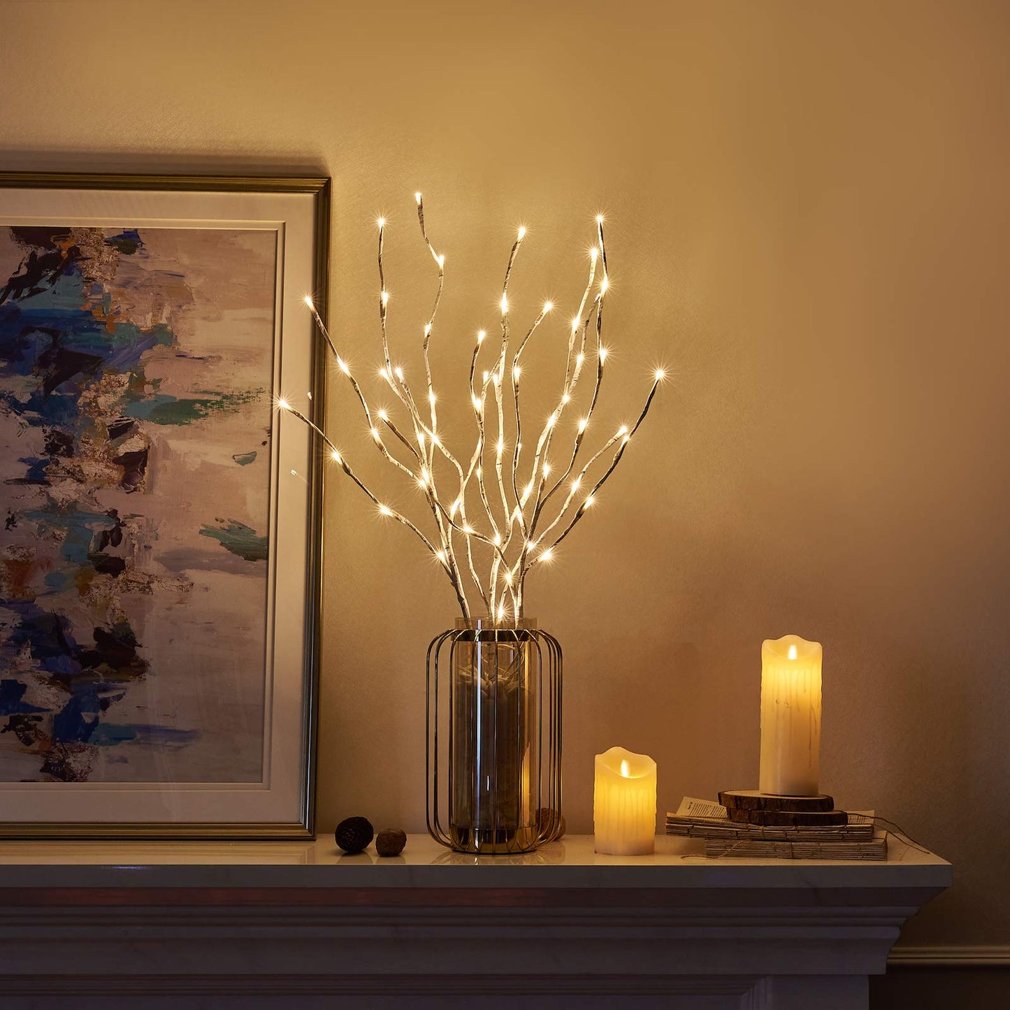 EAMBRITE Home Decorative Twig Lights Lighted White Birch Twig Branches Pathway Stakes with 60 LED White Lights Waterproof Plug in for Outdoor and Indoor Decor (3PK, 76cm)