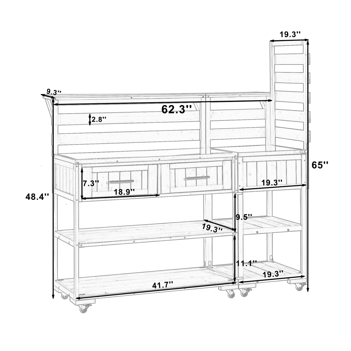 Merax 62.3'' Outdoor Mobile Kitchen Island on Wheels with Stainless Table Top, Outdoor Prep Cart Grill Table with Raised Shelf and Drawers for BBQ, Party, Black
