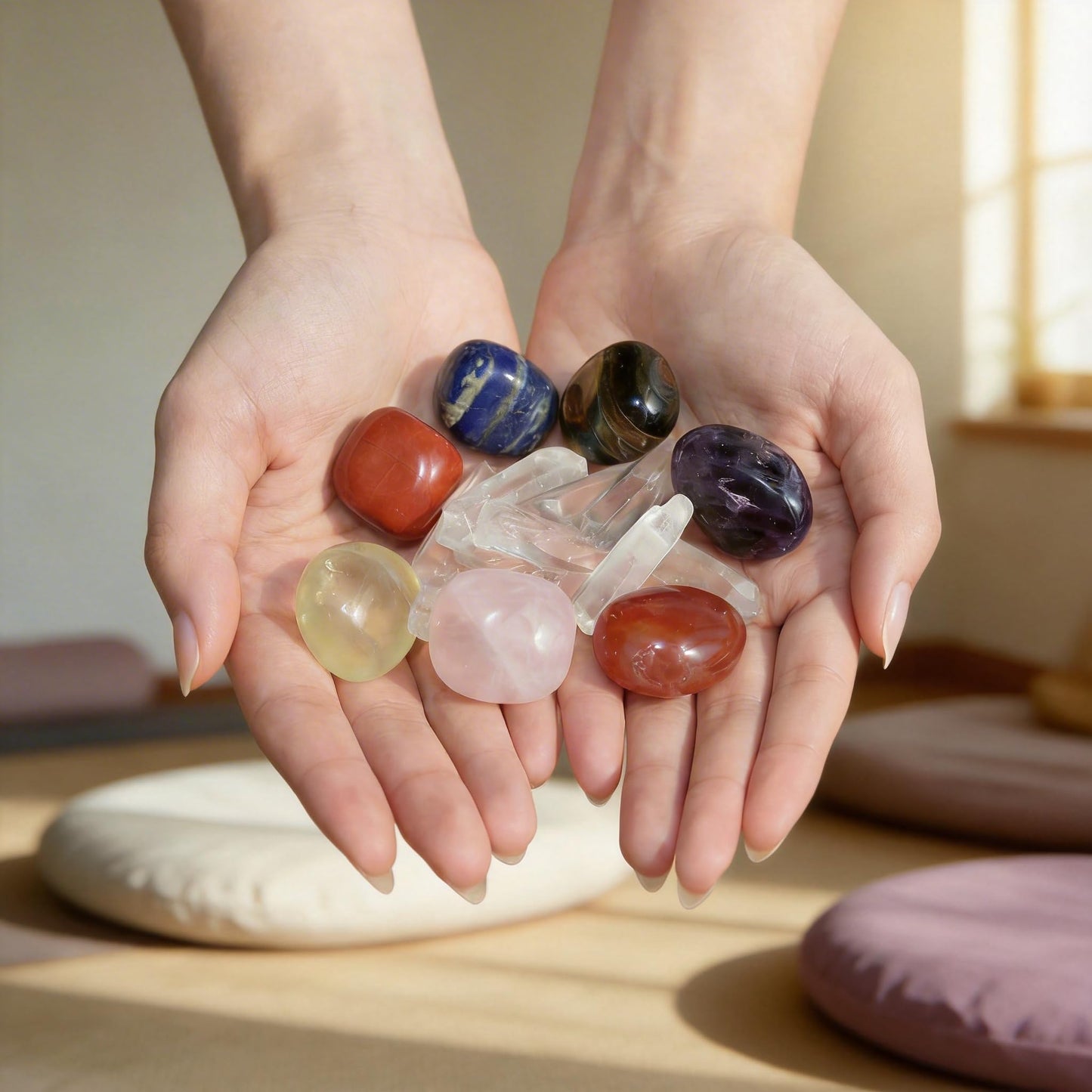 Juliful Unic 23-Piece Crystal Healing Set with 7 Raw & 7 Polished Stones 9 White Quartz Authentic Brazil & Uruguay Crystals in Wooden Box Complete Chakra Kit with Guide for Meditation Reiki Gift