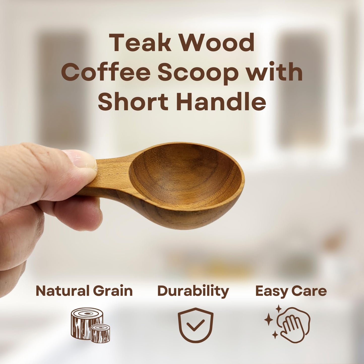 GWYNTH 2 Pieces Small Wooden Spoon, Short Handle Teak Wood Scoops for Coffee Beans Tea Salt Sugar for Spice Jars and Short Containers