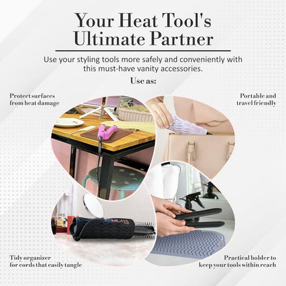Heat Resistant Mat - Curling Iron Holder - Straightener pad - Flat Iron Holder - Silicone Mat for Hair Tools - Hot Tool Mat - Salon Tools - Hot Iron Holster - Vanity Mat - Vanity Accessories for Women