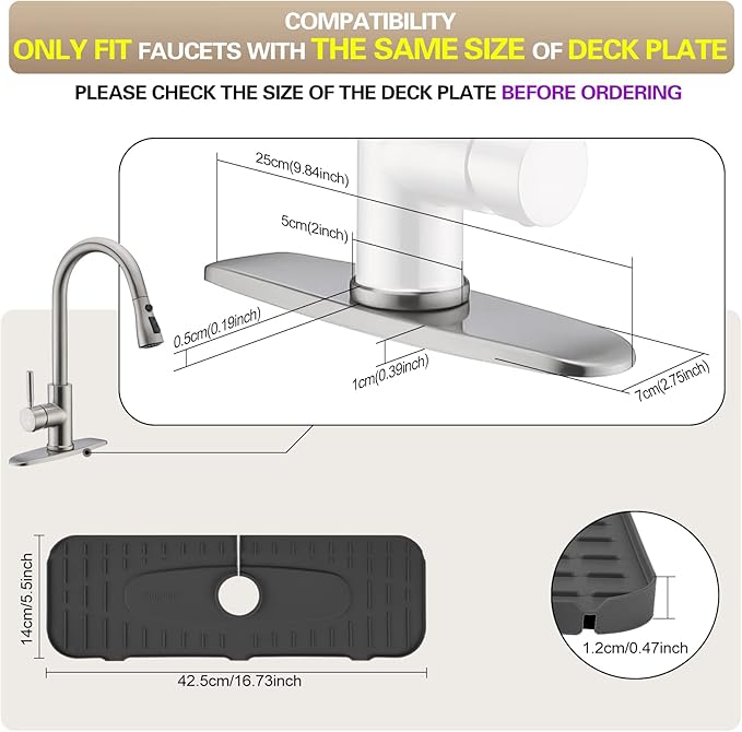 Kingmall Silicone Faucet Mat, Kitchen Faucet Mat