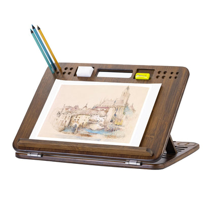 StrongTek 6-Position Bamboo Table Easel, 16x12 Inch Adjustable Drawing and Sketching Board with Built-in Handle and Back Storage, Portable Art and Lap Desk for Sketching, Reading, and Book Stand